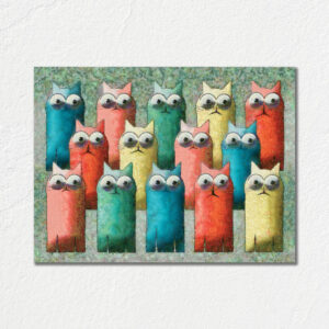 Štampa na kanvas platnu Mačke - Sa svojim šarenim detaljima savršena je za sve ljubitelje moderne umetnosti koji traže jedinstvenu i veselu dekoraciju.